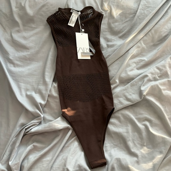 Zara Tops - Zara Brown Seamless Mesh Bodysuit